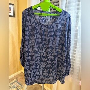Navy Elephant Print Blouse